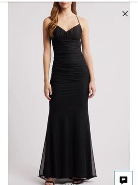 City Studio Black Ruched Spaghetti-Strap Maxi Gown | Sz CL